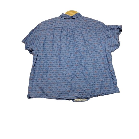 Solaris Men's Outdoor Blue Fish Print Shirt Short Sleeve‎ Button Up Size 4XB B - Picture 6 of 6